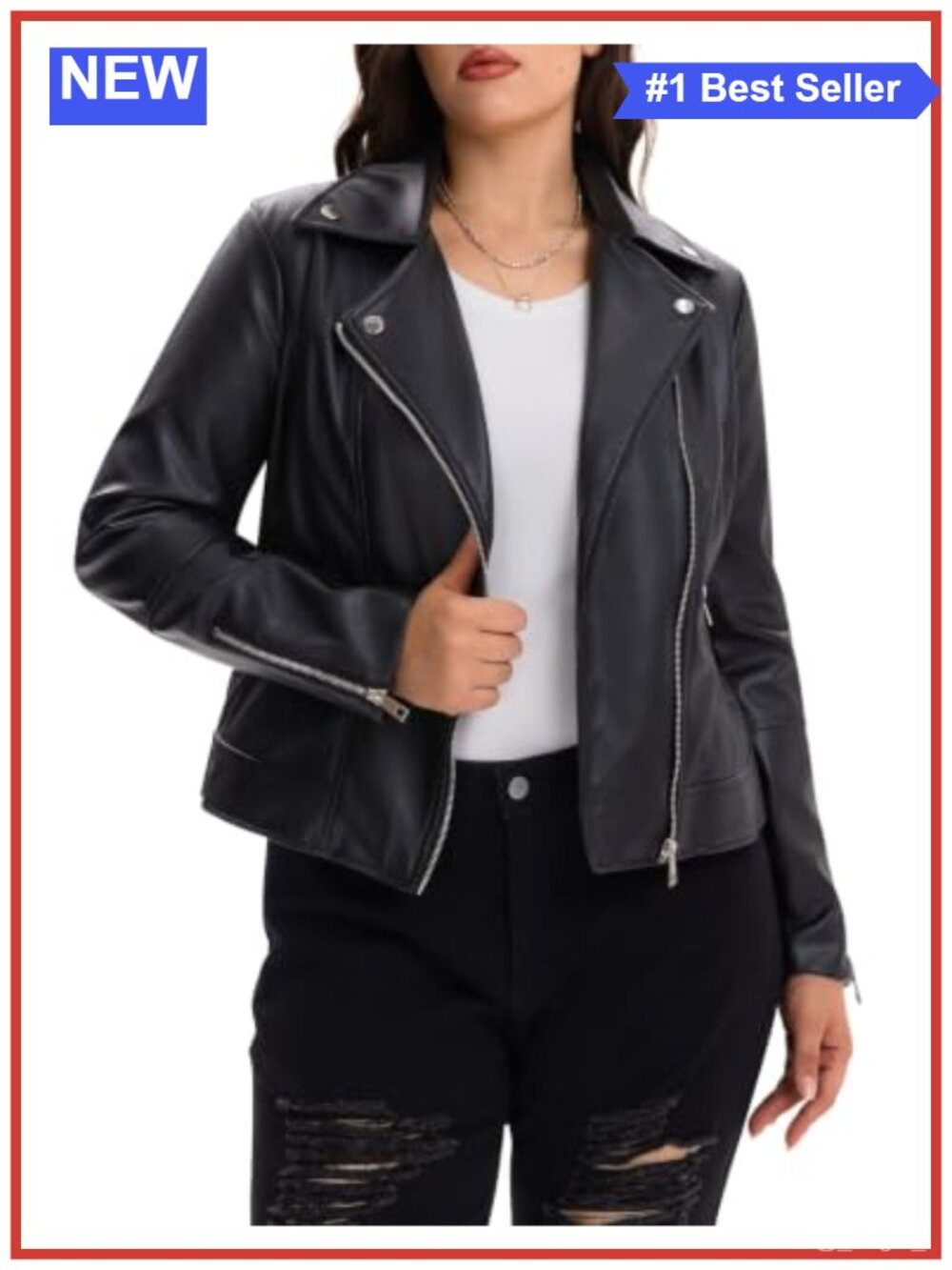 Faux Leather Moto Biker Jacket Slim Short Zipper Women's Coat